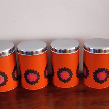 Set oranje jaren 70 blikken 16 cm