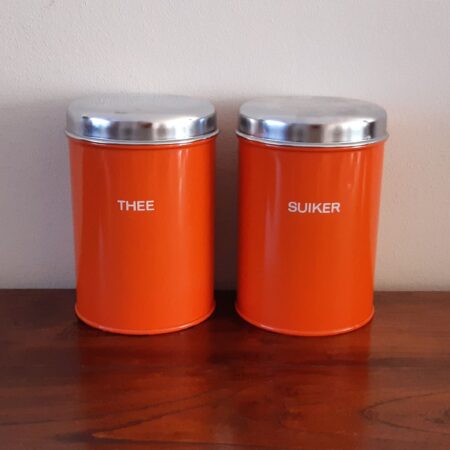 Oranje jaren 70 blikken 16 cm, set 2 stuks