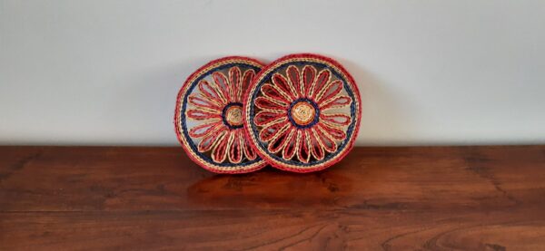 Vintage raffia onderzetters 18 cm, set van 2 stuks