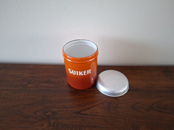 Oranje vintage suikerblik